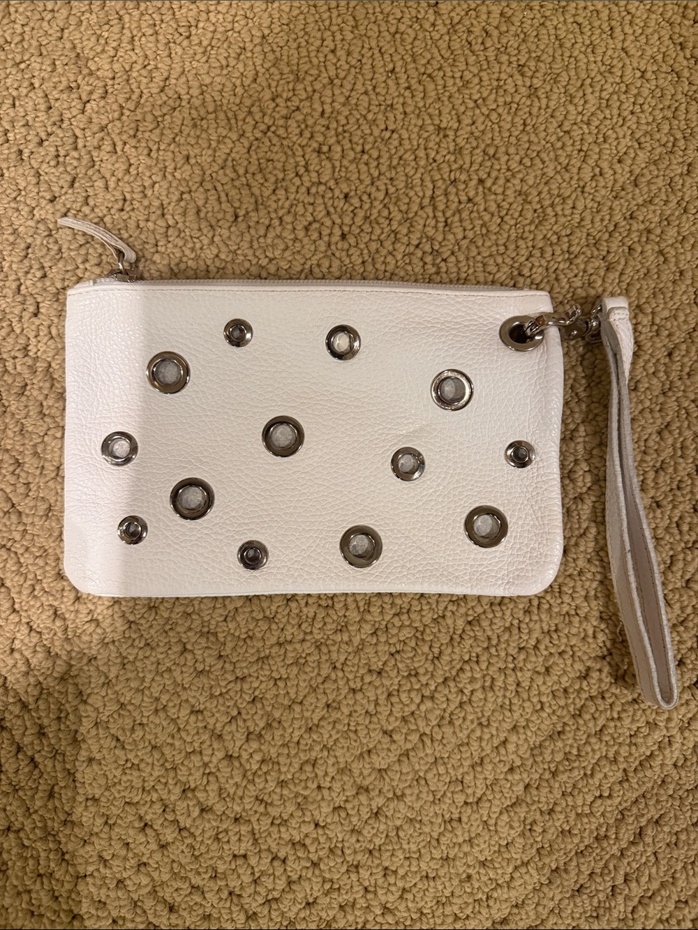 Furla White Wristlet Clutch with Metallic Eyelet Accents